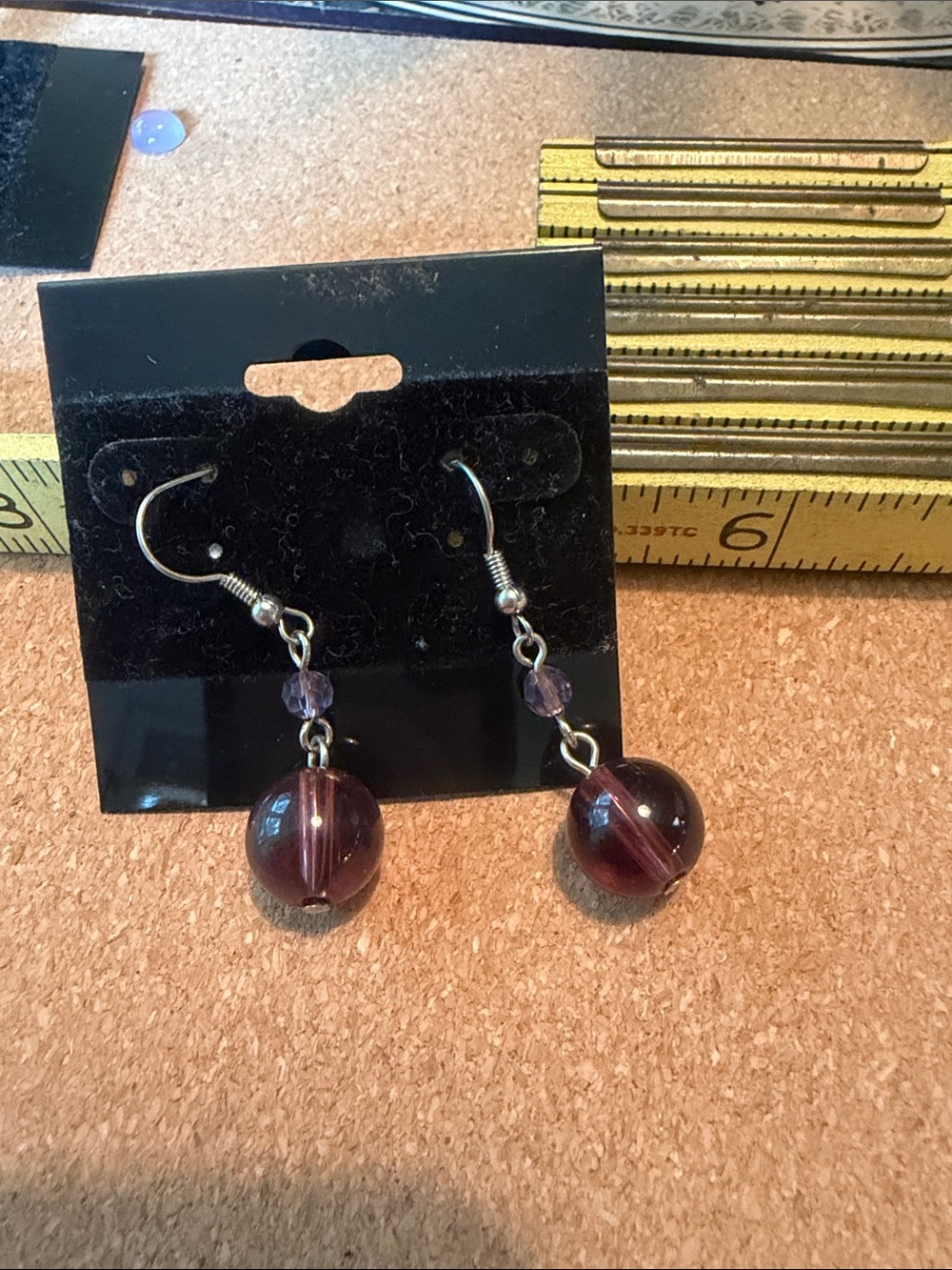 Handmade Purple Glass Bead Dangle Earrings